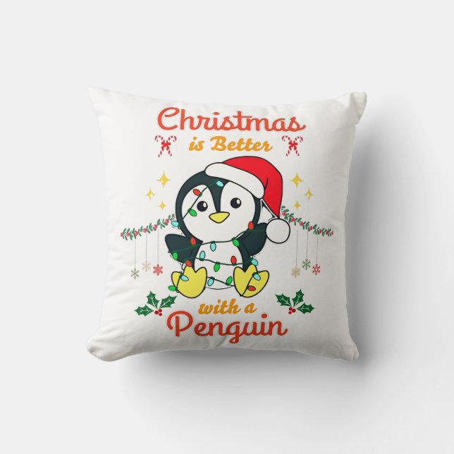 Kerstmis is beter met een pinguïn kussen (Voorkant)