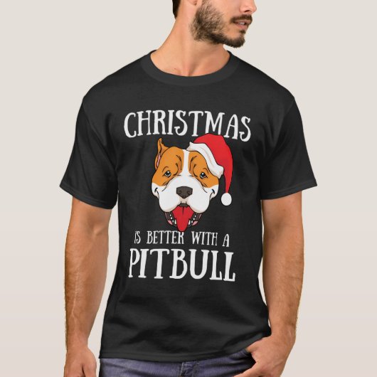 Kerstmis is beter met een Pitbull Dog Santa Claus T-shirt (Voorkant)