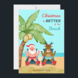 Kerstmis is beter op de Beach Holiday Card Feestdagenkaart<br><div class="desc">Een kerstkaart voor de kust met de kerstman en de Rudolph die in het zand zitten onder een palmboom. (Achtergrondvector gemaakt door freepik - www.freepik.com). (kerstvector gemaakt door freepik - www.freepik.com). De kaart kan eenvoudig worden aangepast met de opties voor tekst, lettertype, tekenkleur en papiervorm. Niet precies wat je zoekt?...</div>