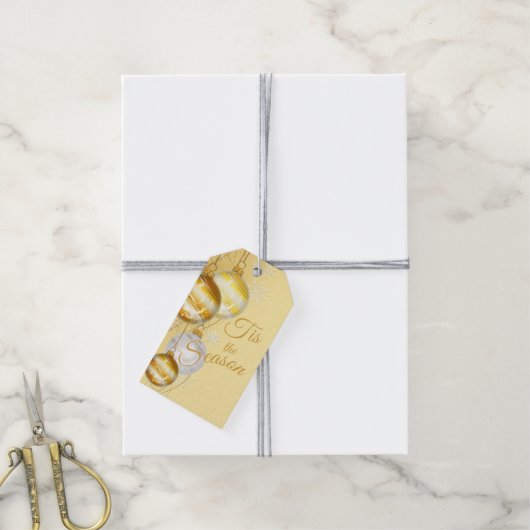 Kerstmis is de 'Season Gold Ball'-versiering Cadeaulabel (Met Touw)