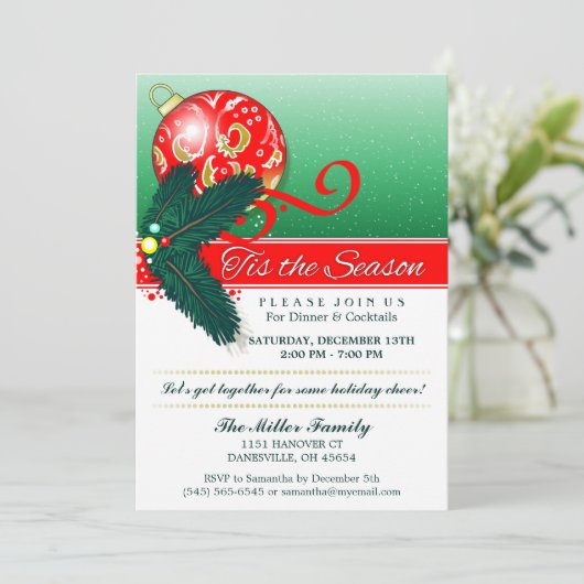 Kerstmis is de Seizoen Groene & Rode Partij uitnod Kaart (Staand voorkant)