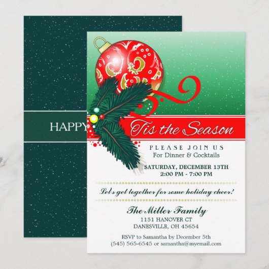 Kerstmis is de Seizoen Groene & Rode Partij uitnod Kaart (Voorkant / Achterkant)