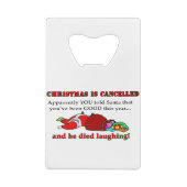 Kerstmis is geannuleerd creditkaart flessenopener (Achterkant)