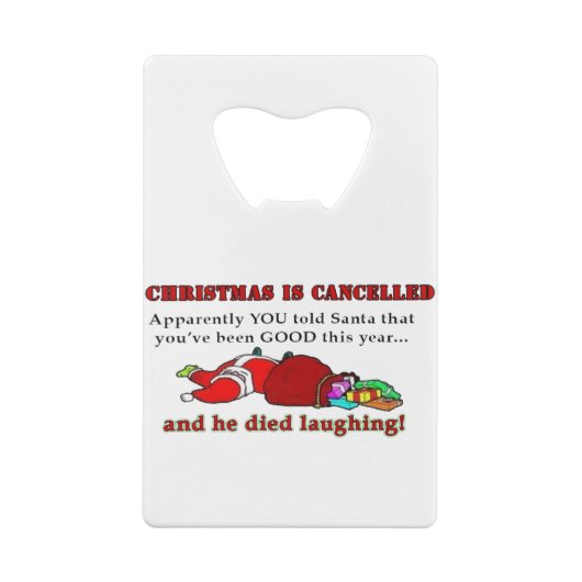 Kerstmis is geannuleerd creditkaart flessenopener (Achterkant)