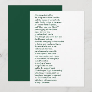 Kerstmis Is Geen Cadeaus (Groen) Niet-Foto Gedicht Feestdagenkaart