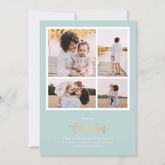 Kerstmis is goud | Munt Modern 4 foto-feestdagen Feestdagenkaart (Voorkant)