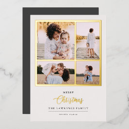 Kerstmis is goud | Munt Modern 4 foto-feestdagen Folie Uitnodiging