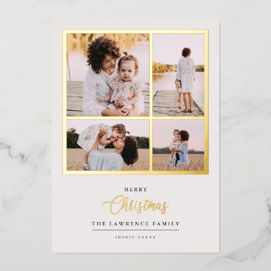 Kerstmis is goud | Munt Modern 4 foto-feestdagen Folie Uitnodiging (Voorkant)