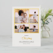 Kerstmis is goud | Munt Modern 4 foto-feestdagen Folie Uitnodiging (Staand Voorkant)