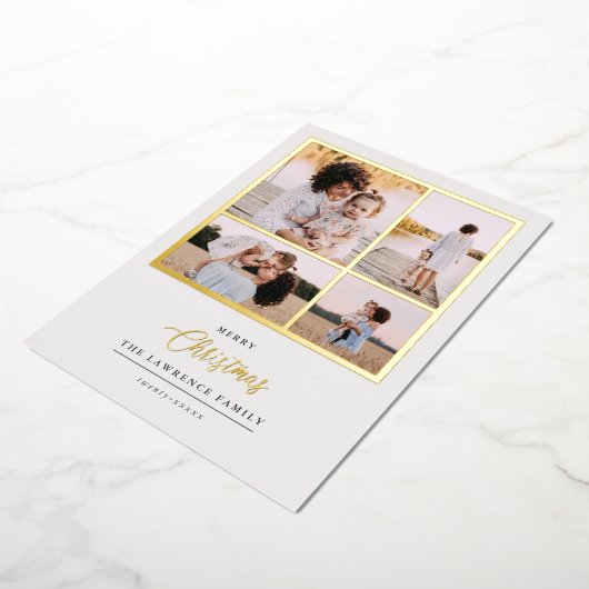 Kerstmis is goud | Munt Modern 4 foto-feestdagen Folie Uitnodiging