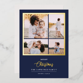 Kerstmis is goud | Munt Modern 4 foto-feestdagen Folie Uitnodiging