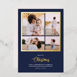 Kerstmis is goud   Munt Modern 4 foto-feestdagen Folie Uitnodiging