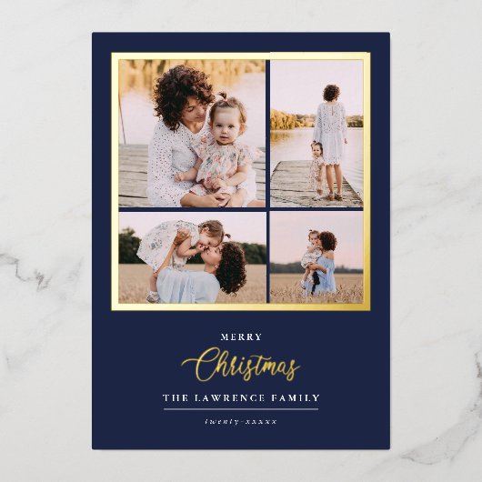 Kerstmis is goud | Munt Modern 4 foto-feestdagen Folie Uitnodiging (Voorkant)