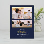 Kerstmis is goud | Munt Modern 4 foto-feestdagen Folie Uitnodiging (Staand Voorkant)