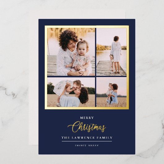 Kerstmis is goud | Munt Modern 4 foto-feestdagen Folie Uitnodiging (Voorkant / Achterkant)
