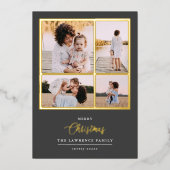 Kerstmis is goud | Munt Modern 4 foto-feestdagen Folie Uitnodiging (Voorkant)