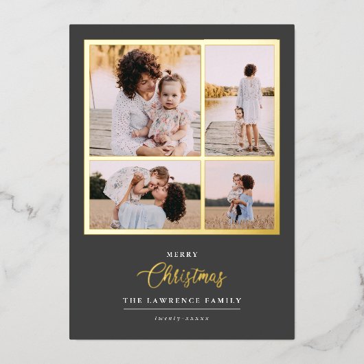 Kerstmis is goud | Munt Modern 4 foto-feestdagen Folie Uitnodiging (Voorkant)