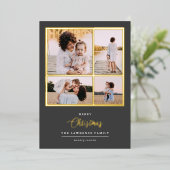 Kerstmis is goud | Munt Modern 4 foto-feestdagen Folie Uitnodiging (Staand Voorkant)