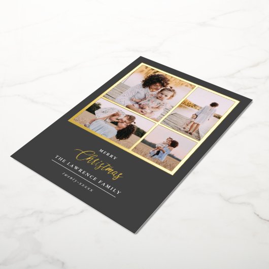 Kerstmis is goud | Munt Modern 4 foto-feestdagen Folie Uitnodiging (Gedraaid)