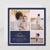 Kerstmis is goud | Navy Modern 3 fotocollage Feestdagenkaart (Voorkant / Achterkant)