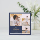 Kerstmis is goud | Navy Modern 3 fotocollage Feestdagenkaart (Staand voorkant)