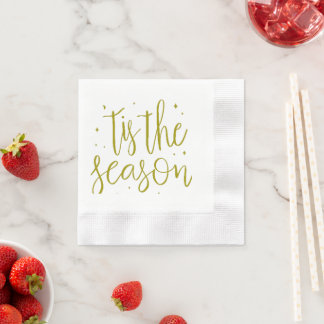 Kerstmis "is het seizoen" Gouden Script en sterren Servet