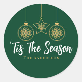 Kerstmis is het seizoen groen goud, witte familie ronde sticker
