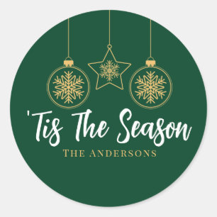Kerstmis is het seizoen groen goud, witte familie ronde sticker
