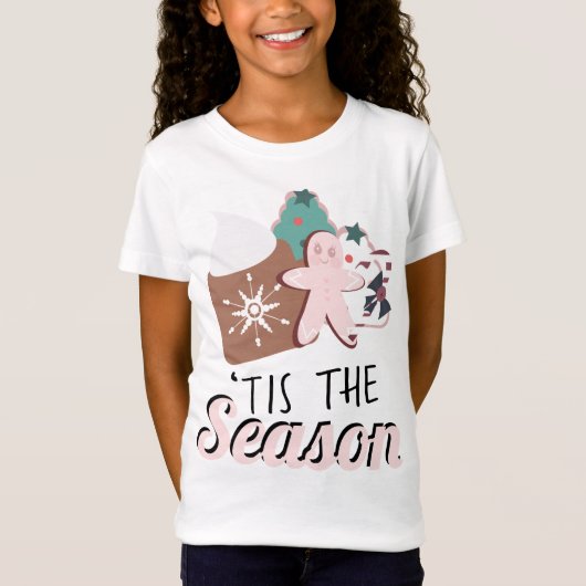 Kerstmis is het seizoen Koekjes Heet Chocolade T-shirt (Voorkant)