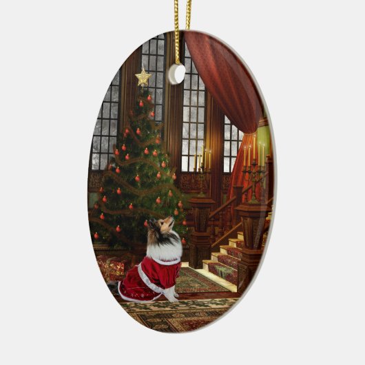 Kerstmis is hier! Sheltie Keramisch Ornament (Links)