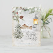 Kerstmis is in de Air Winter Forest Trees Cabin Feestdagenkaart (Staand voorkant)