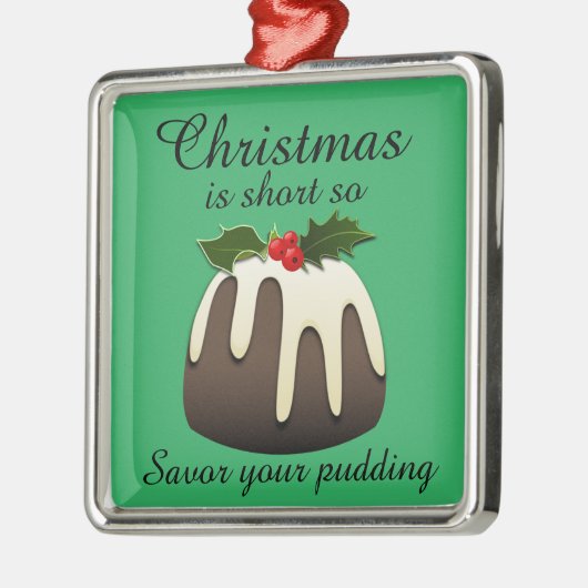 "Kerstmis is korter, zo spaarzaam als je gebak" Metalen Ornament (Links)