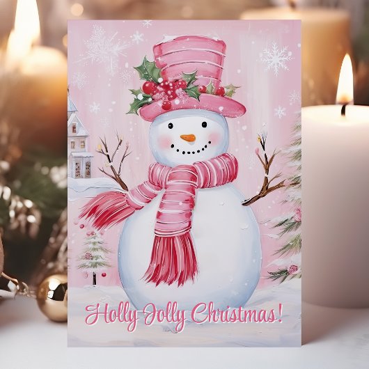 Kerstmis is leuk Roze Sneeuwman Feestdagen Kaart