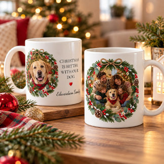 Kerstmis is leuker met onze hond foto familie koffiemok