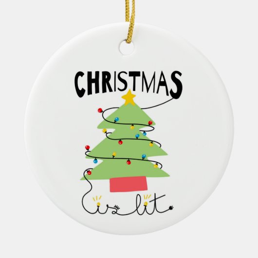 Kerstmis Is Lit Keramische Cirkel Ornament (Voorkant)