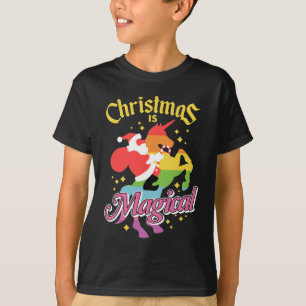 Kerstmis is Magisch Kerstman Rid Unicorn Grappig T-shirt