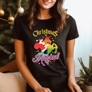 Kerstmis is magisch Kerstman Ridding Eenhoring Gra T-shirt