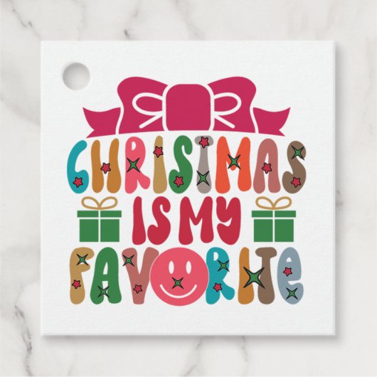 Kerstmis Is Mijn Favoriete Retro Feestdag Bedankjes Labels (Voorkant)