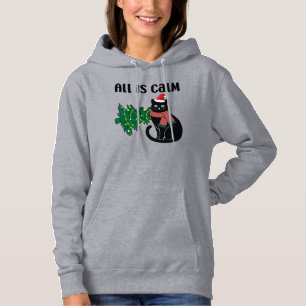 Kerstmis is rustig Zwarte Kat Grappig Hoodie