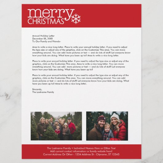 Kerstmis - Jaarlijkse feestdag, Letter 2 Foto Gepersonaliseerd Briefhoofd (Voorkant)