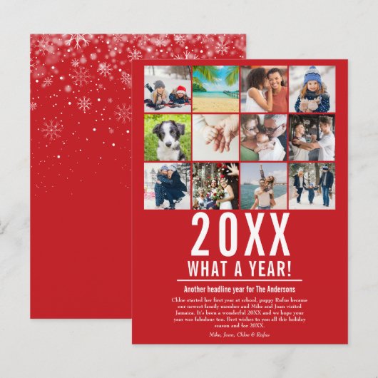 Kerstmis Jaaroverzicht Fotocollage Sneeuwvlokken Feestdagenkaart (Voorkant / Achterkant)