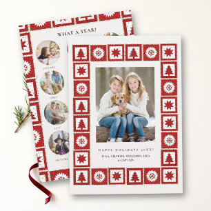 Kerstmis Jaaroverzicht Rode Quilt Familie Foto's Feestdagenkaart