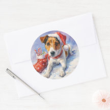 Kerstmis Jack Russell Ronde Sticker