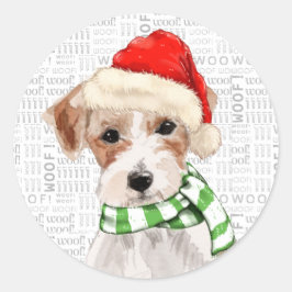 Kerstmis Jack Russell Terriër Hond Santa Hat Ronde Sticker