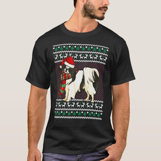Kerstmis Japans Chin Hond Santa Hoed Lelijke Kerst T-shirt (Voorkant)