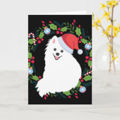 Kerstmis Japanse Spitz Dog Kaart (Gele Bloem)
