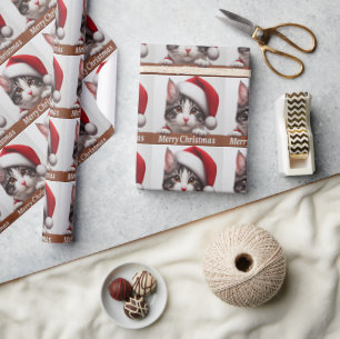 Kerstmis Japanse Staartloze Kat, Xmas Sinterklaas  Cadeaupapier