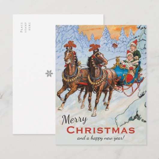 Kerstmis Jenny Nyström Lively sleigh CC0079 Briefkaart (Voorkant / Achterkant)