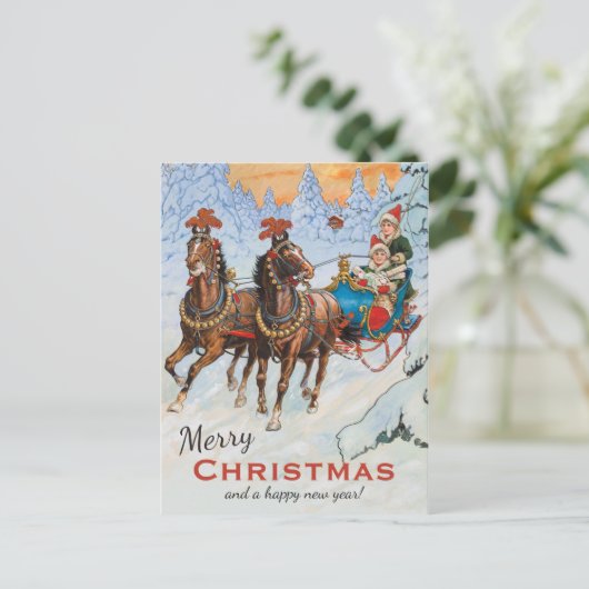 Kerstmis Jenny Nyström Lively sleigh CC0079 Briefkaart (Staand voorkant)