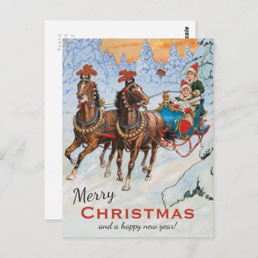 Kerstmis Jenny Nyström Lively sleigh CC0079 Briefkaart (Voorkant / Achterkant)